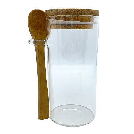 Pote de Vidro Hermético com Tampa e Colher de Bambu - 6x12cm - 250ml - 1 unidade - Rizzo
