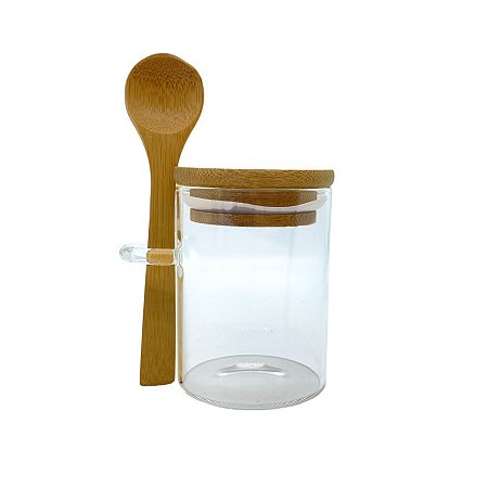 Pote de Vidro Hermético com Tampa e Colher de Bambu - 6x8cm - 160ml - 1 unidade - Rizzo