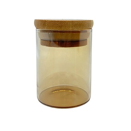 Pote de Vidro Âmbar Hermético com Tampa de Bambu - 6x8cm - 160ml - 1 unidade - Rizzo
