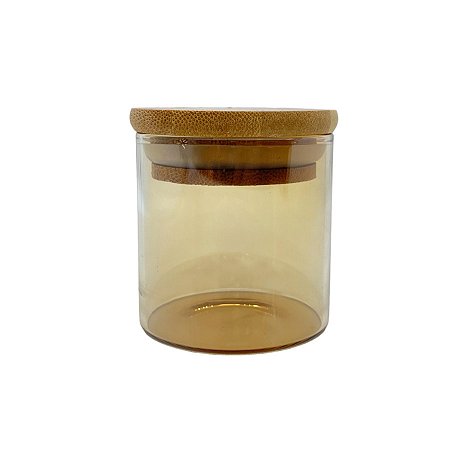 Pote de Vidro Âmbar Hermético com Tampa de Bambu - 6x6cm - 100ml - 1 unidade - Rizzo