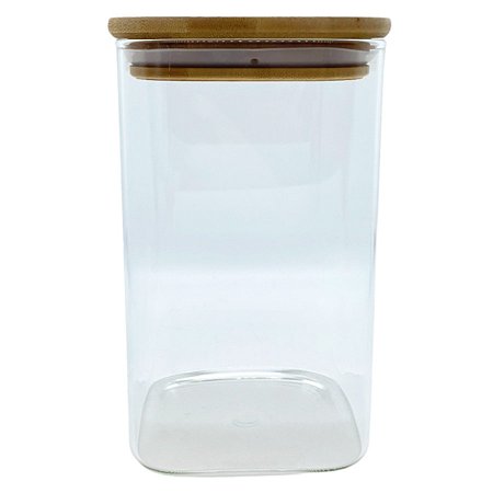 Pote de Vidro Hermético com Tampa de Bambu - 10x15cm - 1,050l - 1 unidade - Rizzo