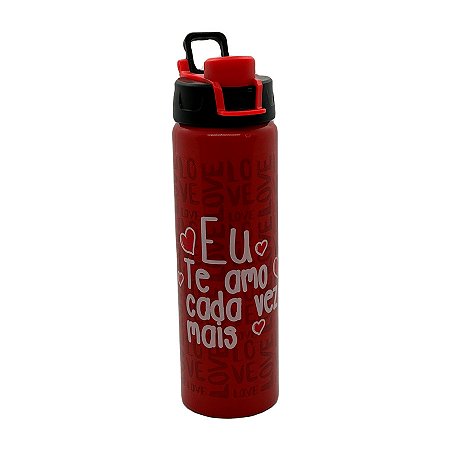 Garrafa Vermelha de Alumínio - Eu Te Amo Cada Vez Mais - 600ml - 1 unidade - Rizzo