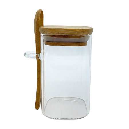 Pote de Vidro Hermético com Tampa e Colher de Bambu - 10x6cm - 225ml - 1 unidade - Rizzo
