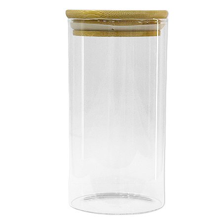 Pote de Vidro Hermético com Tampa de Bambu - 8x15cm - 600ml - 1 unidade - Rizzo