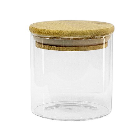 Pote de Vidro Hermético com Tampa de Bambu - 8x8cm - 290ml - 1 unidade - Rizzo