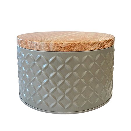 Lata de Metal Redonda Texturizada - Cinza - 13,5x8cm - 1 unidade - Rizzo