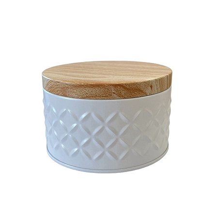 Lata de Metal Redonda Texturizada - Branca - 10x6cm - 1 unidade - Rizzo