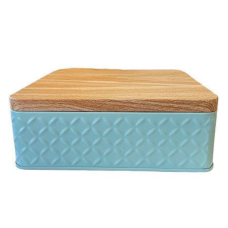 Lata de Metal Quadrada Texturizada - Azul - 17x6cm - 1 unidade - Rizzo