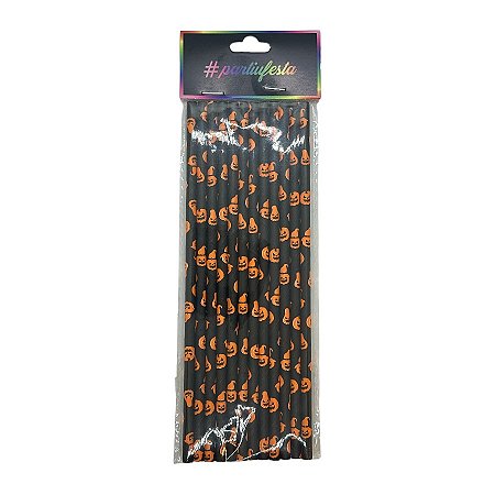 Canudo de Papel - Abóbora de Halloween - 19,7x0,5cm - 12 unidades - Rizzo