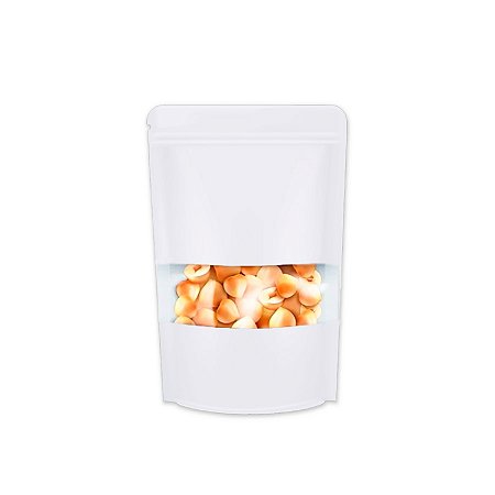 Saco de Papel Branco com Visor Stand Up Pouch Zip 9x14x3cm - Hermético e Impermeável Dentro e Fora - 50 un - Rizzo