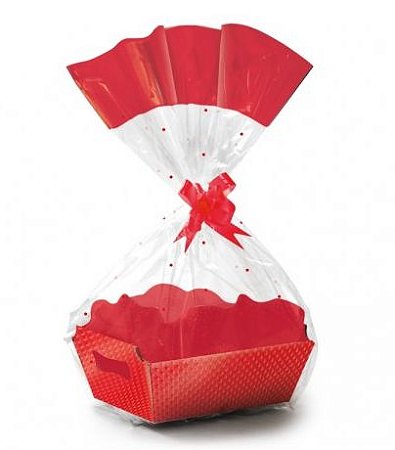 Kit Cesta De Papel Cartão Cristalino Vermelho - 01 unidade - Rizzo Embalagens