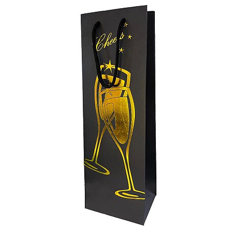 Sacola de Papel para Bebida Cheers Metalizada - Dourado - 36x12x9cm - 1 unidade - Rizzo