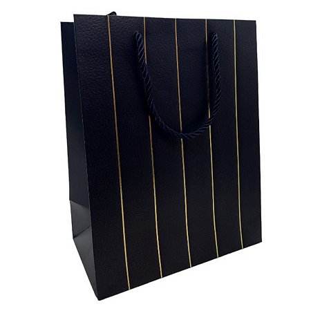 Sacola de Papel para Presente Listras Almofadadas - Azul - 32x26x12xcm - 1 unidade - Rizzo