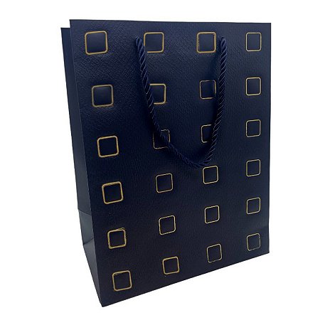 Sacola de Papel para Presente Quadrados Almofadados - Azul - 32x26x12cm - 1 unidade - Rizzo
