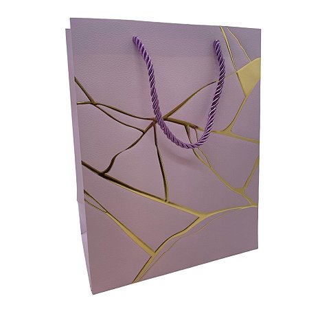 Sacola de Papel para Presente Marmorizada - Lilás - 32x26x12cm - 1 unidade - Rizzo