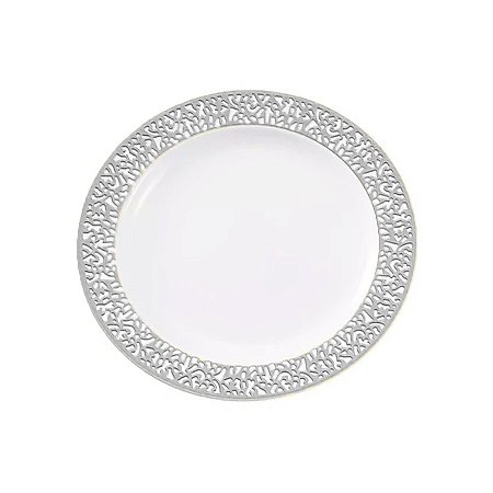 Prato Descartável Raso Redondo Premium Prata - 19cm - 6 unidades - Rizzo