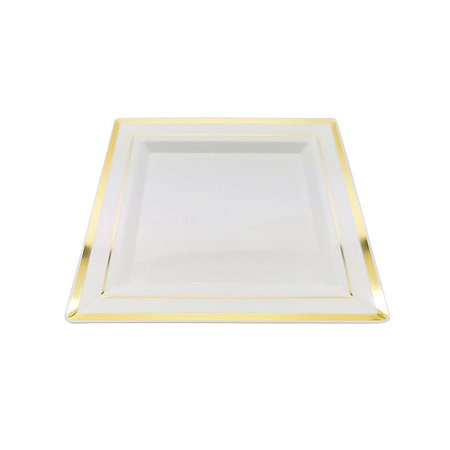 Prato Descartável Quadrado Premium Ouro - 19cm - 6 unidades - Rizzo