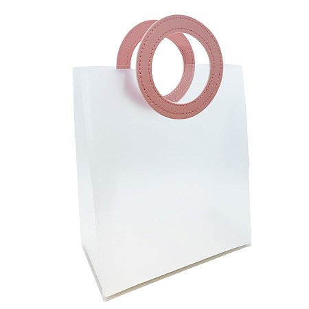 Sacola Transparente Fosca PVC com Alça Redonda de Couro Rosa - 26,5x23x11cm - 1 unidade - Artlille - Rizzo