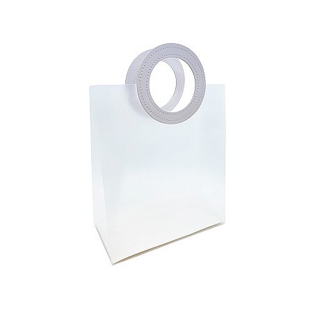 Sacola Transparente Fosca PVC com Alça Redonda de Couro Branca -  18x16x8cm - 1 unidade - Artlille - Rizzo