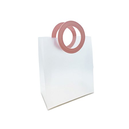 Sacola Transparente Fosca PVC com Alça Redonda de Couro Rosa - 18x16x8cm - 1 unidade - Artlille - Rizzo