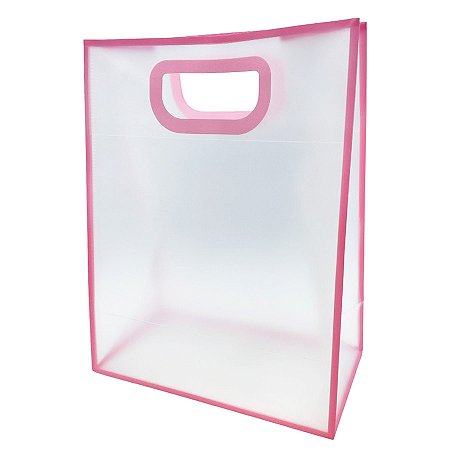 Sacola Transparente PVC com Alça - Rosa - 40x30x12cm - 1 unidade - Rizzo