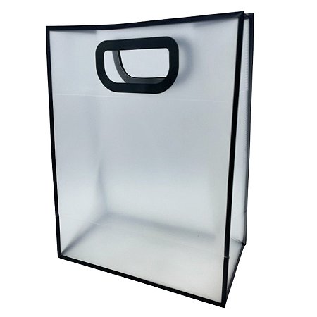 Sacola Transparente PVC com Alça - Preta - 40x30x12cm - 1 unidade - Rizzo