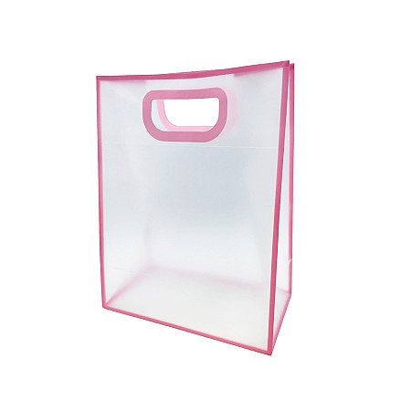 Sacola Transparente PVC com Alça - Rosa - 21x27x11cm - 1 unidade - Rizzo