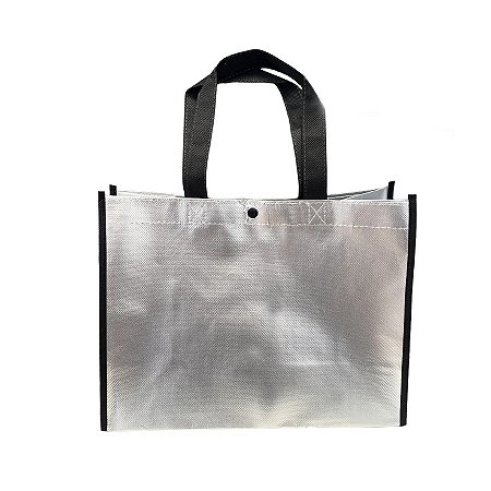 Sacola de Poliester Premium Metalizada com Botão - Prata - 33x25x15cm - 1 unidade - Rizzo