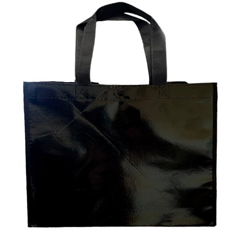Sacola de Poliester Premium Metalizada com Botão - Preta - 39x35x15cm - 1 unidade - Rizzo