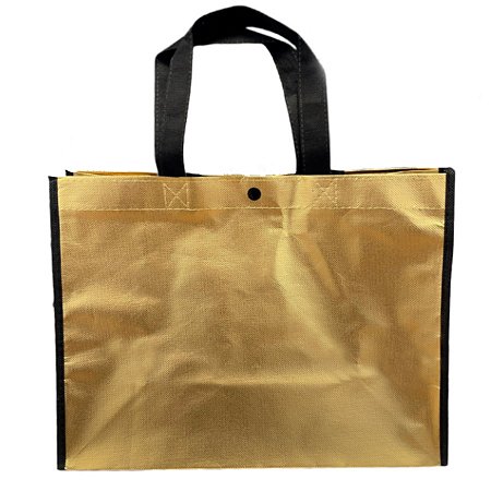 Sacola de Poliester Premium Metalizada com Botão - Dourada - 39x35x15cm - 1 unidade - Rizzo