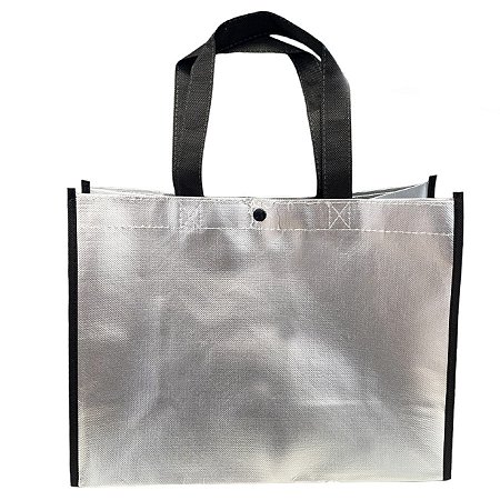 Sacola de Poliester Premium Metalizada com Botão - Prata - 39x35x15cm - 1 unidade - Rizzo