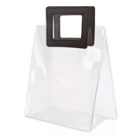 Sacola Transparente PVC com Alça Quadrada de Couro Preta - 22x26x12 - 1 unidade - Rizzo
