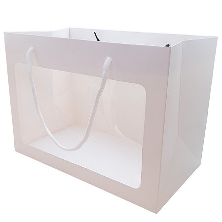 Sacola de Papel com visor de PVC 29x21x16cm - Branca - 1 unidade - Rizzo