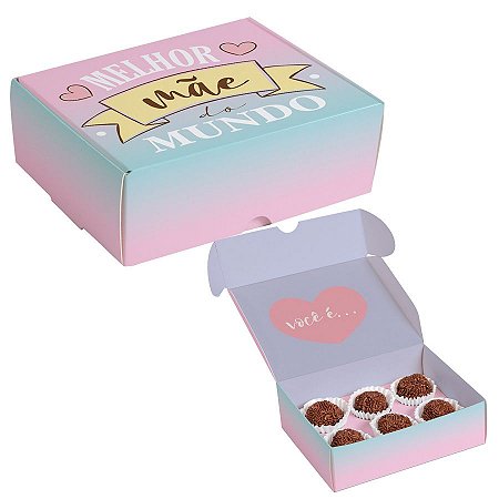 Caixa para Brigadeiros Mensagens Melhor Mãe do Mundo - 10 unidades - Cromus - Rizzo Embalagens