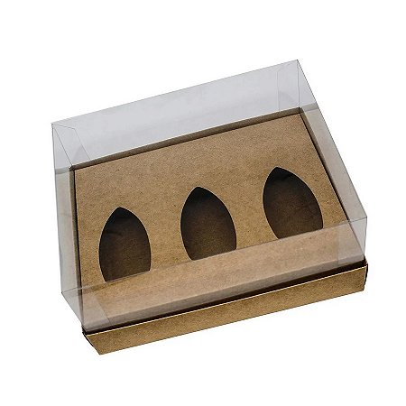 Caixa Barca de Chocolate 3 Cavidades - P - 18,5x12,5x3cm - Kraft  - 5 unidades - Decora Doces - Rizzo
