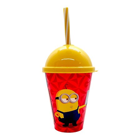 Copo com Tampa e Canudo - Minions Self e Dançando - 280ml - 1 unidade - Plasútil - Rizzo