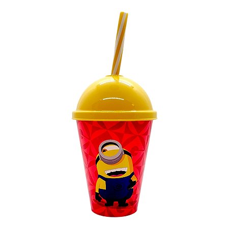 Copo com Tampa e Canudo - Minions Pensando e Rindo - 280ml - 1 unidade - Plasútil - Rizzo