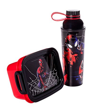 Kit Garrafa 660ml e Marmita 850ml - Homem Aranha - 1 unidade - Plasútil - Rizzo