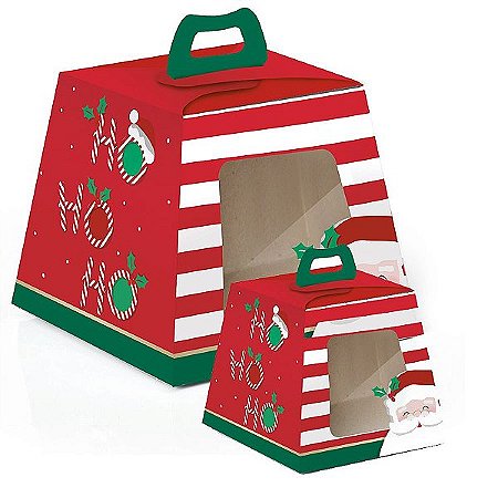 Caixa para Panetone Visor HoHoHo - 10 unidades - Cromus Natal - Rizzo Embalagens