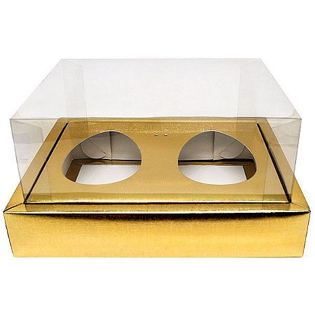 Caixa Ovo de Colher Duplo com Moldura - Meio Ovo de 100g a 150g - Ouro Texturizado - 23 x 19 x 10 cm - 5 un - Assk Rizzo