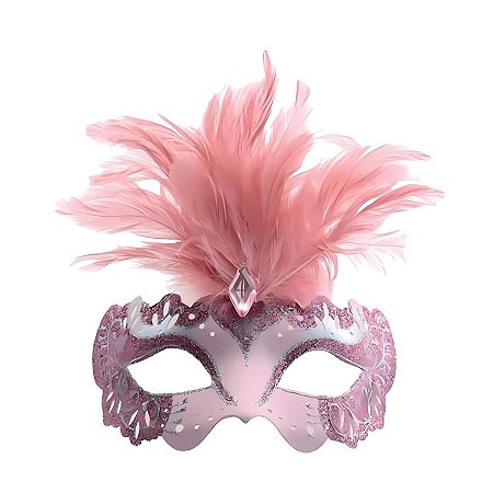 Máscara De Carnaval Com Plumas - Rosa - 1 unidade - Cromus - Rizzo
