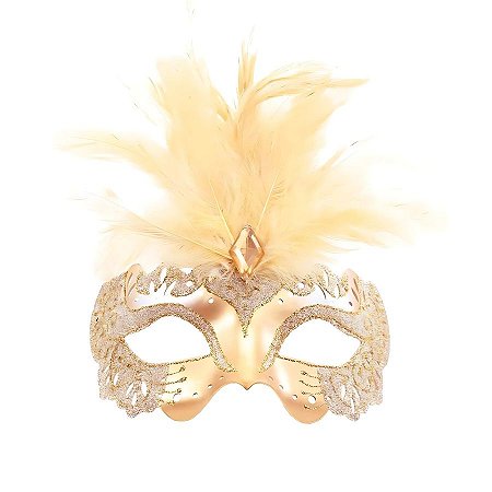 Máscara De Carnaval Com Plumas - Ouro - 1 unidade - Cromus - Rizzo