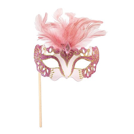 Máscara De Carnaval Com Haste - Rosa - 1 unidade - Cromus - Rizzo