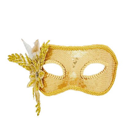 Máscara De Carnaval Com Elástico - Paetê Com Flor Ouro - 1 unidade - Cromus - Rizzo