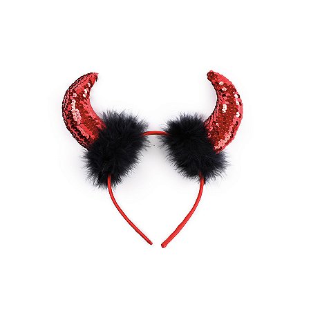 Tiara Diabinha de Halloween - Paetê - 18cm - 1 unidade - Cromus - Rizzo