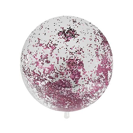 Balão Bubble Transparente com Glitter Rosa Escuro Hexagonal - 18" 45cm - 1 unidade - Rizzo
