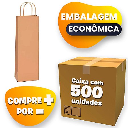Sacola de Papel Garrafa 35x13x8cm - Kraft - Embalagem Econômica - 500 unidades - Cromus - Rizzo