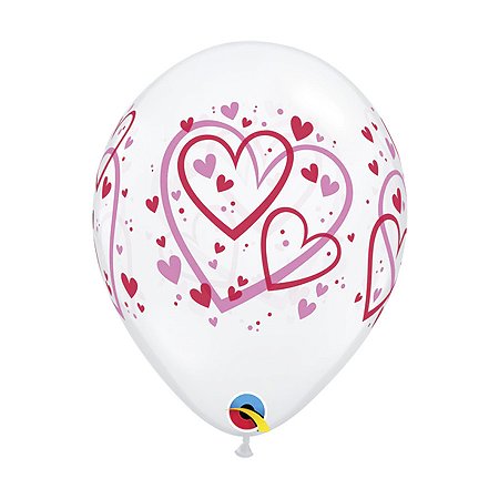 Balão de Festa Látex Liso Decorado - Coração Vermelho e Rosa - 11" 28cm - 50 unidades - Qualatex Outlet - Rizzo