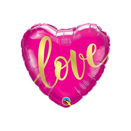 Balão de Festa Microfoil 18" 46cm - Coração Love Ouro - 1 unidade - Qualatex Outlet - Rizzo