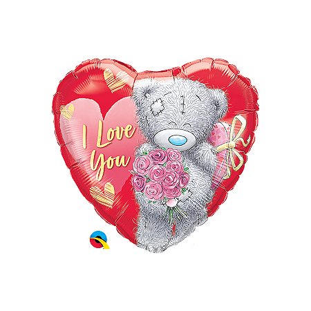 Balão de Festa Microfoil 18" 46cm - Coração Teddy I Love You Buquê - 1 unidade - Qualatex Outlet - Rizzo